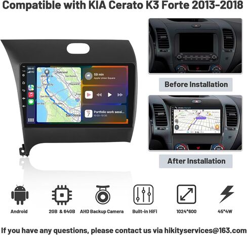 [2+64G] لراديو Kia Forte Cerato K3 2013-2018 Wireless CarPlay Android Auto، Hikity Android 9 بوصة تعمل باللمس GPS وراديو مع ميكروفون كاميرا احتياطية WiFi RDS BT in Saudi Arabia