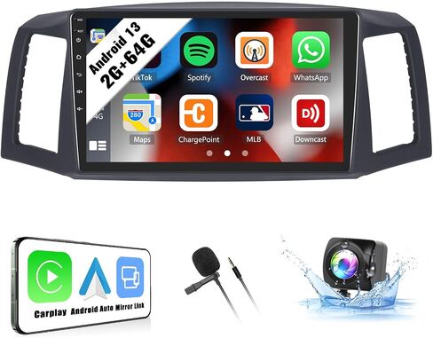 راديو سيارة SIXWIN 2G+64G Android 13 لسيارة Jeep Grand Cherokee 2004-2007 شاشة لمس 10.1 بوصة مع CarPlay Android Auto Mirror Link Bluetooth FM GPS Navigation HiFi WiFi SWC كاميرا احتياطية MIC in Saudi Arabia