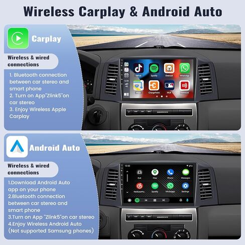 راديو سيارة SIXWIN 2G+64G Android 13 لسيارة Jeep Grand Cherokee 2004-2007 شاشة لمس 10.1 بوصة مع CarPlay Android Auto Mirror Link Bluetooth FM GPS Navigation HiFi WiFi SWC كاميرا احتياطية MIC in Saudi Arabia