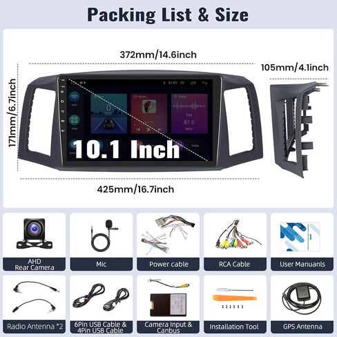 راديو سيارة SIXWIN 2G+64G Android 13 لسيارة Jeep Grand Cherokee 2004-2007 شاشة لمس 10.1 بوصة مع CarPlay Android Auto Mirror Link Bluetooth FM GPS Navigation HiFi WiFi SWC كاميرا احتياطية MIC in Saudi Arabia