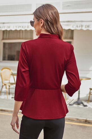 GRACE KARIN Dressy Casual Tops for Women Elegant Stand Collar 3/4 Sleeve Tops Tie Waist Business Office Blouse Black S in Saudi Arabia