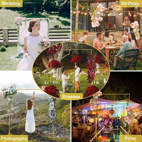 Wedding Arch Backdrop Stand 8FT x 8FT Square Cover Metal,Wedding Arch Decor Frame Rectangular,Balloon Arch Stand Heavy Duty,Proposal Decoration Marriage Outdoor Indoor Birthday Party (Golden) in Saudi Arabia