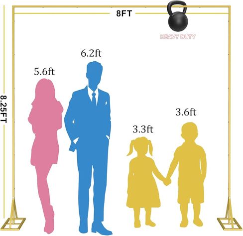 Wedding Arch Backdrop Stand 8FT x 8FT Square Cover Metal,Wedding Arch Decor Frame Rectangular,Balloon Arch Stand Heavy Duty,Proposal Decoration Marriage Outdoor Indoor Birthday Party (Golden) in Saudi Arabia