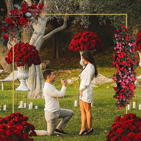 Wedding Arch Backdrop Stand 8FT x 8FT Square Cover Metal,Wedding Arch Decor Frame Rectangular,Balloon Arch Stand Heavy Duty,Proposal Decoration Marriage Outdoor Indoor Birthday Party (Golden) in Saudi Arabia