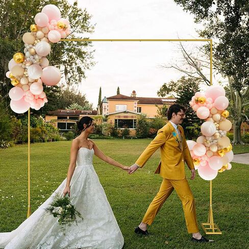 Wedding Arch Backdrop Stand 8FT x 8FT Square Cover Metal,Wedding Arch Decor Frame Rectangular,Balloon Arch Stand Heavy Duty,Proposal Decoration Marriage Outdoor Indoor Birthday Party (Golden) in Saudi Arabia