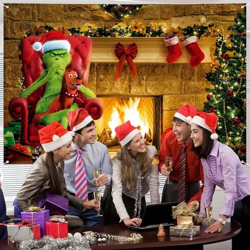 Extra Large Christmas Banner 72" x 48" Merry Grinchmas Grinch Fireplace Xmas Celebration Photography Holiday Winter Christmas Backdrop for Indoor Outdoor Garden,Party Home Decor in Kuwait