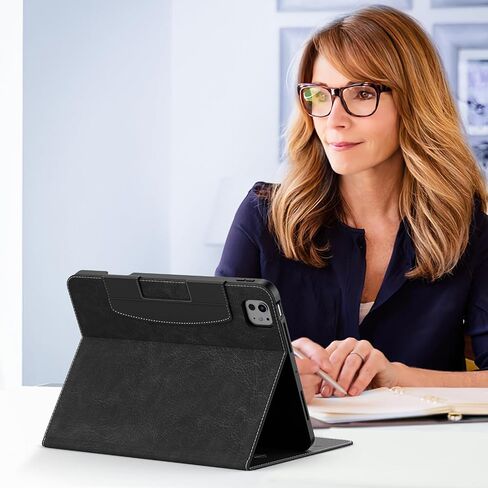 MoKo Case for iPad Pro 11 Inch M4 2024 (5th Generation) with Pencil Holder & Pocket, Built-in Hand Strap, Multi-Angle Viewing, Premium PU Leather Folio Cover for iPad Pro 11 2024, Black in Saudi Arabia