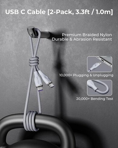 VOLTME USB C Cable (6ft 100W, 2-Pack), Premium Nylon USB C to USB C Cable 2.0, Type C Charging Cable Fast Charge for MacBook Pro 2020, iPad Pro 2021, Galaxy S22, Pixel, Switch and More-Green in Saudi Arabia