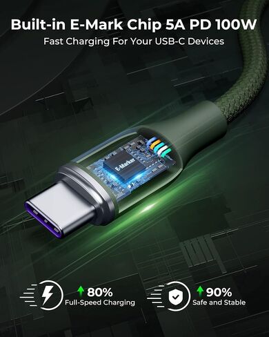 VOLTME USB C Cable (6ft 100W, 2-Pack), Premium Nylon USB C to USB C Cable 2.0, Type C Charging Cable Fast Charge for MacBook Pro 2020, iPad Pro 2021, Galaxy S22, Pixel, Switch and More-Green in Saudi Arabia