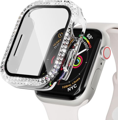 Bling Case for Apple Watch 41mm Screen Protector Series 9/8/7, Women Glitter Diamond Crystal Rhinestone Hard PC Cover Bumper Protector Cover for iWatch Accessories 41mm, Blue in Kuwait