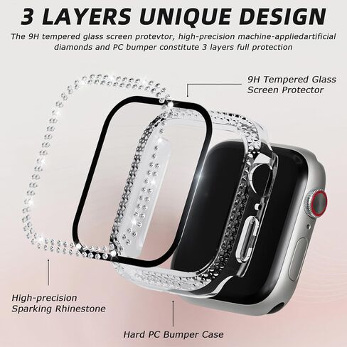 Bling Case for Apple Watch 41mm Screen Protector Series 9/8/7, Women Glitter Diamond Crystal Rhinestone Hard PC Cover Bumper Protector Cover for iWatch Accessories 41mm, Blue in Kuwait