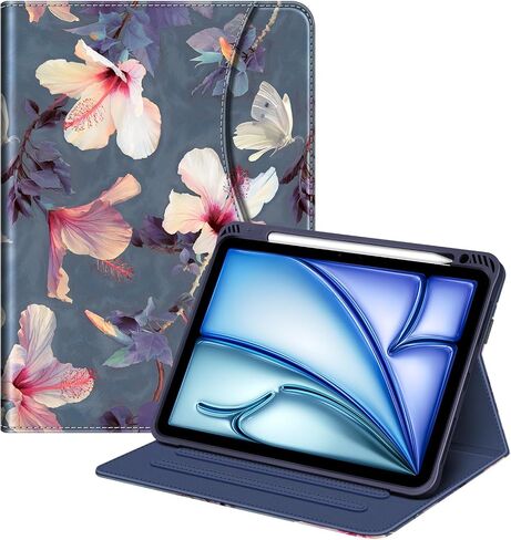 Fintie Folio Case for iPad Air 11-inch M2 (2024), iPad Air 5th Generation (2022) / iPad Air 4th Gen (2020) 10.9 Inch, Multi-Angle Viewing Soft TPU Cover with Pocket & Pencil Holder, Blooming Hibiscus in Saudi Arabia
