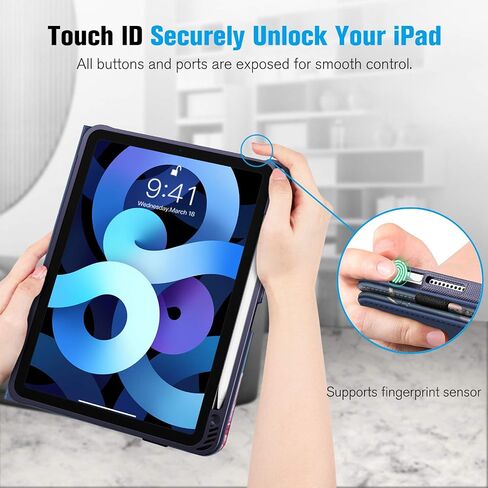 Fintie Folio Case for iPad Air 11-inch M2 (2024), iPad Air 5th Generation (2022) / iPad Air 4th Gen (2020) 10.9 Inch, Multi-Angle Viewing Soft TPU Cover with Pocket & Pencil Holder, Blooming Hibiscus in Saudi Arabia