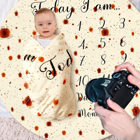 Baby Milestone Blanket Soft Flannel Monthly Milestone Blanket for Baby Boy and Girl Burrito Tortilla Blanket Baby Gifts Baby Shower Pizza Taco Wrap Wearable for Baby First Year Growth Chart in Saudi Arabia