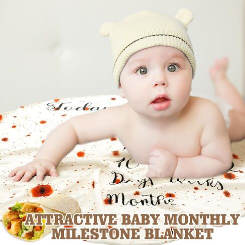 Baby Milestone Blanket Soft Flannel Monthly Milestone Blanket for Baby Boy and Girl Burrito Tortilla Blanket Baby Gifts Baby Shower Pizza Taco Wrap Wearable for Baby First Year Growth Chart in Saudi Arabia