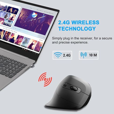 Wireless Mouse, 2.4G Rechargeable Ergonomic Cordless Mouse with 3 Adjustable DPI for Computer, Laptop, Desktop, PC, MacBook, Notebook, Black in Saudi Arabia