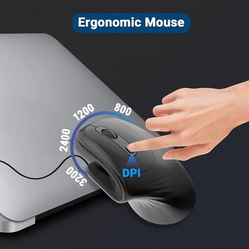 Wireless Mouse, 2.4G Rechargeable Ergonomic Cordless Mouse with 3 Adjustable DPI for Computer, Laptop, Desktop, PC, MacBook, Notebook, Black in Saudi Arabia