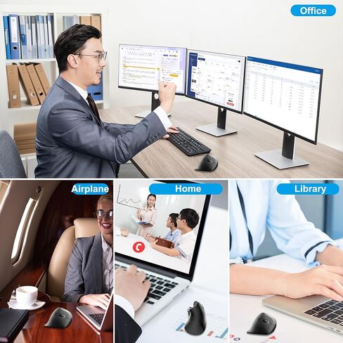 ماوس لاسلكي، ماوس لاسلكي مريح قابل لإعادة الشحن 2.4 جيجا مع 3 نقاط لكل بوصة قابلة للتعديل للكمبيوتر والكمبيوتر المحمول وسطح المكتب والكمبيوتر الشخصي وماك بوك والكمبيوتر المحمول، أسود in Kuwait