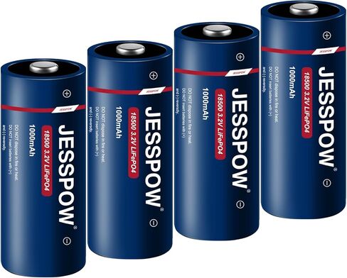 JESSPOW 18500 Rechargeable Solar Batteries 3.2V，LiFePO4 Lithium 3.2 Volt 1000mAh Battery for Outdoor Lights Flashlight, Garden Solar Light Batteries, 4 Pack (Not AA Battery) in Kuwait