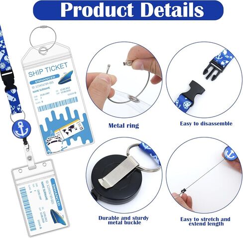 4 قطع من حبل الرحلات البحرية لبطاقات الشحن، حبال الرحلات البحرية القابلة للسحب مع حامل بكرة شارة الهوية المقاومة للماء وملحقات أساسيات الرحلات البحرية in Kuwait