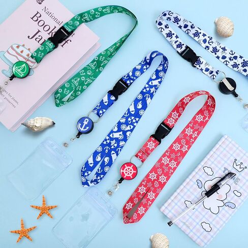 4 قطع من حبل الرحلات البحرية لبطاقات الشحن، حبال الرحلات البحرية القابلة للسحب مع حامل بكرة شارة الهوية المقاومة للماء وملحقات أساسيات الرحلات البحرية in Kuwait