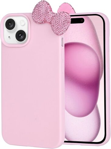 Cases for iPhone 14, Luxury Glitter 3D Rhinestone Bow Phone Cover Soft Litchi Pattern Protective Phone Case for iPhone 14 6.1" 2022 in Saudi Arabia