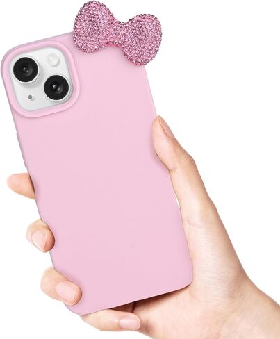 Cases for iPhone 14, Luxury Glitter 3D Rhinestone Bow Phone Cover Soft Litchi Pattern Protective Phone Case for iPhone 14 6.1" 2022 in Saudi Arabia