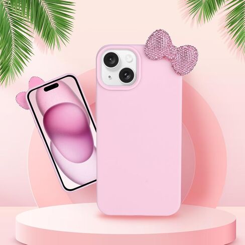 Cases for iPhone 14, Luxury Glitter 3D Rhinestone Bow Phone Cover Soft Litchi Pattern Protective Phone Case for iPhone 14 6.1" 2022 in Saudi Arabia