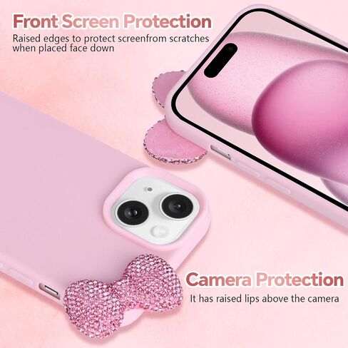 Cases for iPhone 14, Luxury Glitter 3D Rhinestone Bow Phone Cover Soft Litchi Pattern Protective Phone Case for iPhone 14 6.1" 2022 in Saudi Arabia