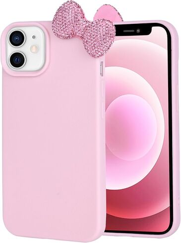 Cases for iPhone 14, Luxury Glitter 3D Rhinestone Bow Phone Cover Soft Litchi Pattern Protective Phone Case for iPhone 14 6.1" 2022 in Saudi Arabia