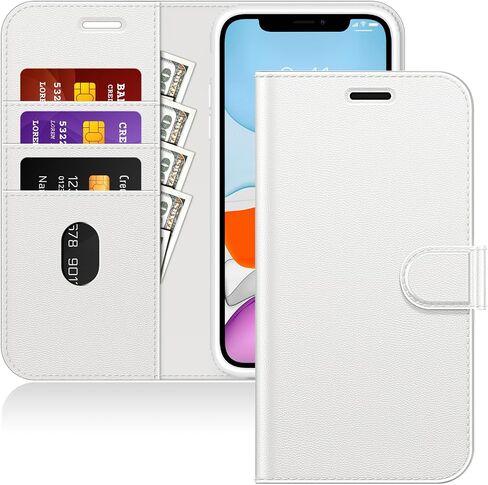 حافظة محفظة JETech لهاتف iPhone 11 مقاس 6.1 بوصة، غطاء قلاب مغناطيسي من جلد البولي يوريثان مقاوم للصدمات مع حامل بطاقة وميزة حامل (أسود) in Saudi Arabia