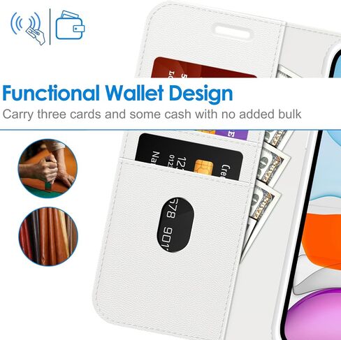 حافظة محفظة JETech لهاتف iPhone 11 مقاس 6.1 بوصة، غطاء قلاب مغناطيسي من جلد البولي يوريثان مقاوم للصدمات مع حامل بطاقة وميزة حامل (أسود) in Saudi Arabia