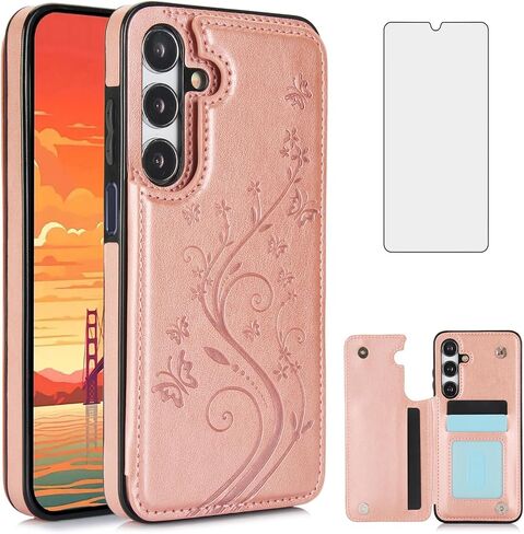 Asuwish Phone Case for Samsung Galaxy A25 5G with Tempered Glass Screen Protector and Card Holder Wallet Cover Stand Flip Leather Cell Accessories Glaxay A 25 25A SM-A256U A256E Cases Women Men Black in Saudi Arabia