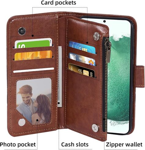 Asuwish Phone Case for Samsung Galaxy S22 5G Wallet Cover with Tempered Glass Screen Protector and Flower Leather Flip Credit Card Holder Stand Cell Accessories S 22 22S 4G G5 6.1 inch Women Men Brown in Kuwait