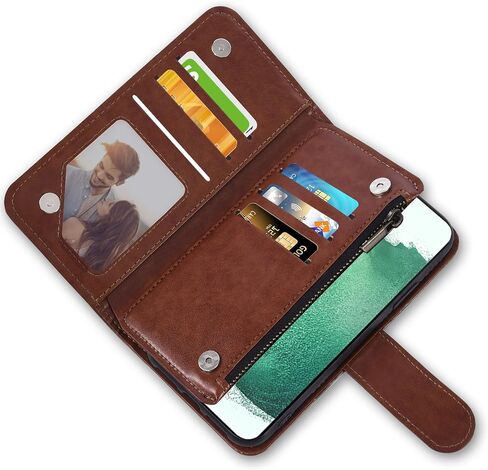 Asuwish Phone Case for Samsung Galaxy S22 5G Wallet Cover with Tempered Glass Screen Protector and Flower Leather Flip Credit Card Holder Stand Cell Accessories S 22 22S 4G G5 6.1 inch Women Men Brown in Kuwait