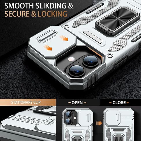 حافظة Goodon لهاتف iPhone 16 مع غطاء كاميرا منزلق + واقي شاشة - مسند حلقي مغناطيسي دوار - غطاء هاتف واقٍ مقاوم للصدمات بدرجة عسكرية للرجال والنساء والفتيات - أسود in Kuwait