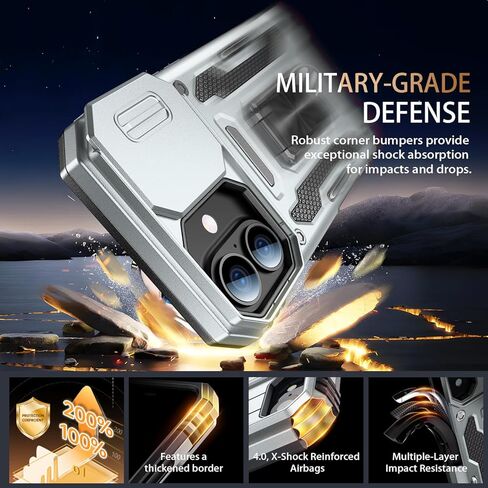 حافظة Goodon لهاتف iPhone 16 مع غطاء كاميرا منزلق + واقي شاشة - مسند حلقي مغناطيسي دوار - غطاء هاتف واقٍ مقاوم للصدمات بدرجة عسكرية للرجال والنساء والفتيات - أسود in Kuwait