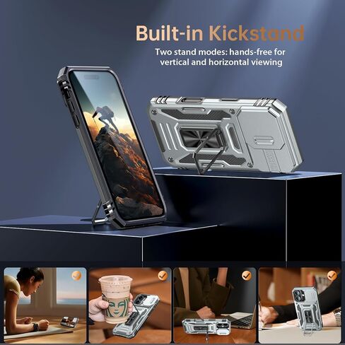 حافظة Goodon لهاتف iPhone 16 مع غطاء كاميرا منزلق + واقي شاشة - مسند حلقي مغناطيسي دوار - غطاء هاتف واقٍ مقاوم للصدمات بدرجة عسكرية للرجال والنساء والفتيات - أسود in Kuwait