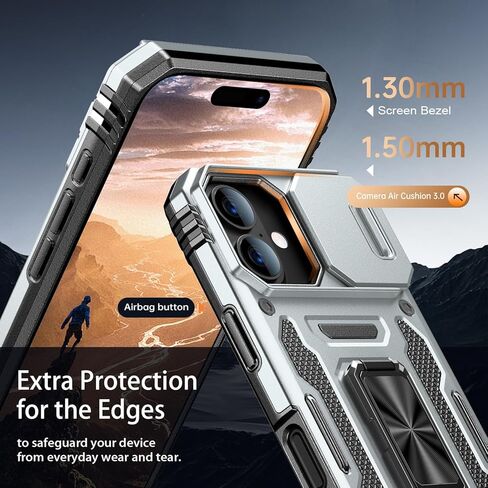 حافظة Goodon لهاتف iPhone 16 مع غطاء كاميرا منزلق + واقي شاشة - مسند حلقي مغناطيسي دوار - غطاء هاتف واقٍ مقاوم للصدمات بدرجة عسكرية للرجال والنساء والفتيات - أسود in Kuwait