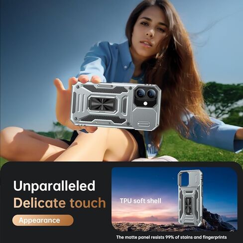 حافظة Goodon لهاتف iPhone 16 مع غطاء كاميرا منزلق + واقي شاشة - مسند حلقي مغناطيسي دوار - غطاء هاتف واقٍ مقاوم للصدمات بدرجة عسكرية للرجال والنساء والفتيات - أسود in Kuwait