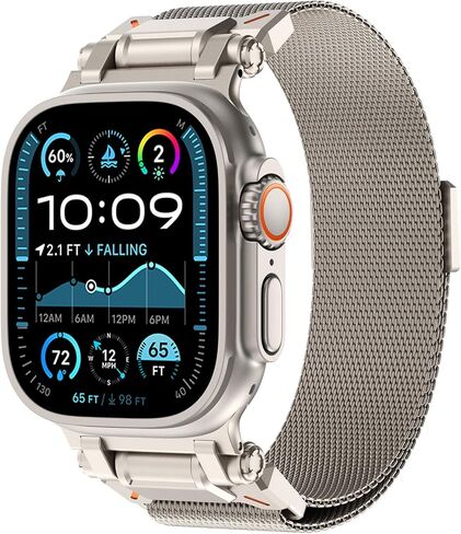 FULLIFE Design for Apple Watch Band Apple Watch Ultra 2/Ultra 49mm Band for Men, Milanese Mesh Loop for Apple Watch Series 10 46mm, 9/8/7 45mm, SE2/SE/6/5/4 44mm, 3/2/1 42mm Metal Connector, Titanium in Saudi Arabia