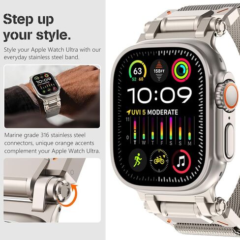 FULLIFE Design for Apple Watch Band Apple Watch Ultra 2/Ultra 49mm Band for Men, Milanese Mesh Loop for Apple Watch Series 10 46mm, 9/8/7 45mm, SE2/SE/6/5/4 44mm, 3/2/1 42mm Metal Connector, Titanium in Saudi Arabia
