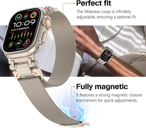 FULLIFE Design for Apple Watch Band Apple Watch Ultra 2/Ultra 49mm Band for Men, Milanese Mesh Loop for Apple Watch Series 10 46mm, 9/8/7 45mm, SE2/SE/6/5/4 44mm, 3/2/1 42mm Metal Connector, Titanium in Saudi Arabia
