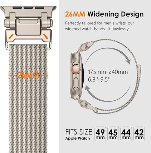 FULLIFE Design for Apple Watch Band Apple Watch Ultra 2/Ultra 49mm Band for Men, Milanese Mesh Loop for Apple Watch Series 10 46mm, 9/8/7 45mm, SE2/SE/6/5/4 44mm, 3/2/1 42mm Metal Connector, Titanium in Saudi Arabia
