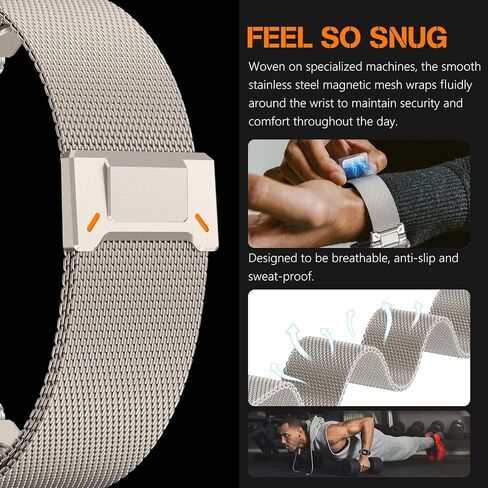 FULLIFE Design for Apple Watch Band Apple Watch Ultra 2/Ultra 49mm Band for Men, Milanese Mesh Loop for Apple Watch Series 10 46mm, 9/8/7 45mm, SE2/SE/6/5/4 44mm, 3/2/1 42mm Metal Connector, Titanium in Saudi Arabia