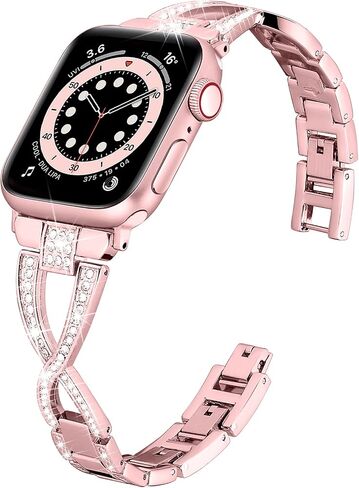 Wipalor Dressy X Band for Apple Watch Bands 41mm 40mm 38mm for Women, Bling Diamond Metal Bracelet iWatch Bands for women, Designer Cute Band for Apple Watch Series 9 Bands SE 8 7 6 5 4 3 2 1Starlight in Kuwait