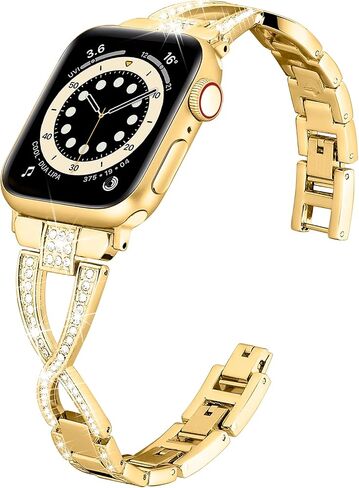 Wipalor Dressy X Band for Apple Watch Bands 41mm 40mm 38mm for Women, Bling Diamond Metal Bracelet iWatch Bands for women, Designer Cute Band for Apple Watch Series 9 Bands SE 8 7 6 5 4 3 2 1Starlight in Kuwait