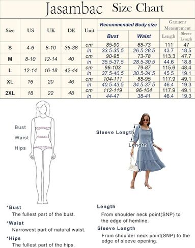 فساتين JASAMBAC النسائية لخريف 2024، رقبة مربعة غير رسمية، 3/4 كم، عالية الخصر، كشكشة، متدرجة، فستان متوسط ​​الطول على شكل حرف A in Kuwait