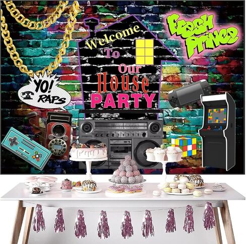 7x5ft 90s Backdrops Hip Hop Graffiti Backdrops 80's 90's Theme House Party Backdrop Retro Music Rock Punk Hip Hop Party Decorations F72 in Saudi Arabia