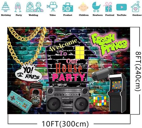 7x5ft 90s Backdrops Hip Hop Graffiti Backdrops 80's 90's Theme House Party Backdrop Retro Music Rock Punk Hip Hop Party Decorations F72 in Saudi Arabia
